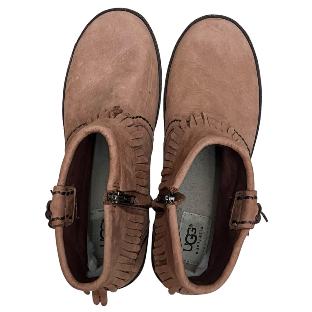 UGG Tiana Fringe Ankle Booties Brown Leather Side Zip Sz 7.5 - Picture 7 of 11